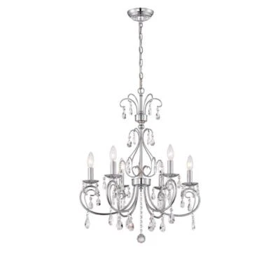 World Imports Kothari 6-Light Chrome Chandelier with Hanging Crystals WI974508 - Image 1 of 2