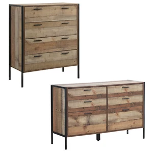 Industrial Chest of Drawers Modern Bedroom Living Room Storage Oak Unit Rustic - Picture 1 of 12