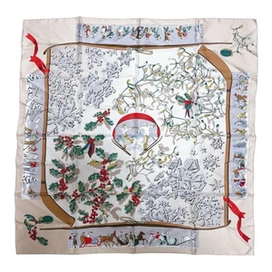 HERMES Seidentuch Neige d'Antan Carre 90 beige mit Etikett ohne Karton gebraucht. - Bild 1 von 9