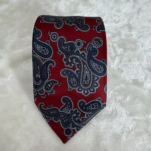 Rhynecliffe Silk Men's Necktie USA Deep Red with Blue, Brown, Gray Paisleys Pat. - Picture 1 of 6