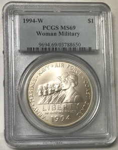 1994-W $1 Commemorative Silver Dollar - Woman Military - PCGS MS69 - Picture 1 of 4