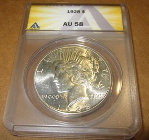 1928 P Peace Silver Dollar ANACS AU58 Key Date "Blast White" - Free shipping - Picture 1 of 3