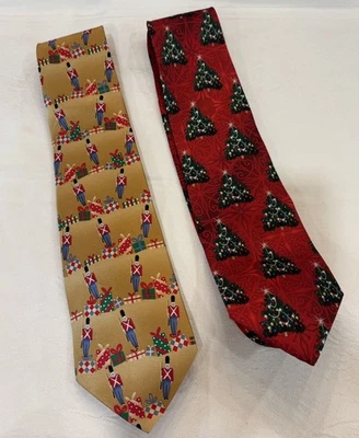 Праздничные рождественские мужские галстуки на шею полностью шелковые, один клеймо, игрушечный солдатик, дерево 2 - Изображение 1 из 4