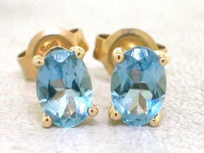 Aquamarin Ohrstecker 585 Gelbgold 14Kt Gold 2  Aquamarine Santa Maria Farbe - Bild 1 von 3