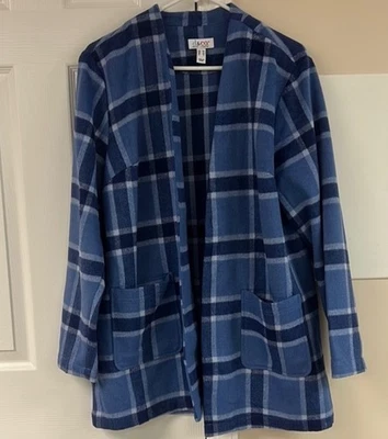 Chaqueta Larga Denim & Co Cuadros Sin Cuello Con Bolsillos Azul Para Mujer’s Mediana Nueva Sin Etiquetas Foto 1 de 4