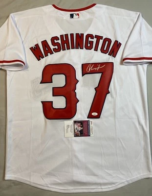 LOS ANGELES ANGELS- RON WASHINGTON AUTOGRAPH WHITE #37 NIKE JERSEY JSA CB64973 - Image 1 of 4