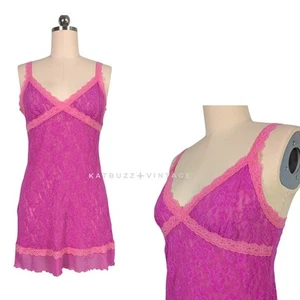 Vintage Lace Slip Dress Nightie L Pink Purple Y2K Sheer Babydoll Coquette Ruffle - Picture 1 of 11