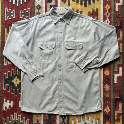 Camisa de Trabajo De Colección Años 40 50 Antigua Hickory Algodón Sanforizado Sarga Talla L/XL - Envejecida Foto 1 de 4