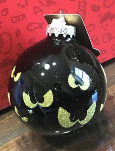 Spooky Yellow Eyes on Black Glass Halloween Ornament ~ Bronner's Made in Hungary - Picture 1 of 5