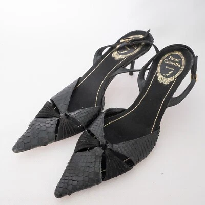 RENE CAOVILLA Leather and Snake Skin Black Slingback Kitten Heels US 6.5 EU 38 - Image 1 of 4