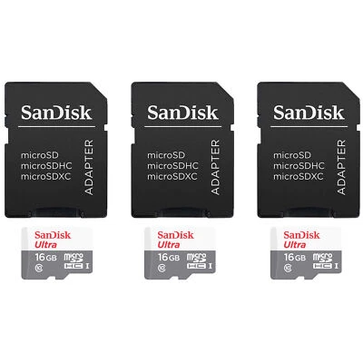 3 Units SanDisk 16GB Ultra UHS-I microSDHC Memory Card with SD Adapter - Image 1 of 4