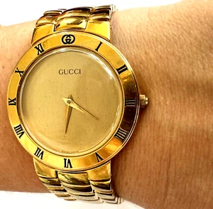 Authentic Gucci 3300 M Gold Tone Quartz Swiss Men's Wrist Watch Works - Picture 1 of 15
