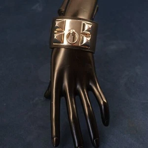 HERMES Black Noir Leather CDC COLLIER DE CHIEN Cuff Bracelet- Free Shipping USA - Picture 1 of 15