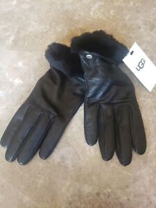 NEW WOMENS LARGE BLACK UGG CLASSIC LEATHER  GLOVES 