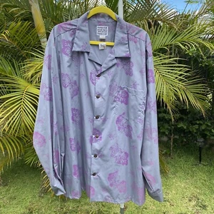 Nake’u Awai Long Sleeve Hawaiian Shirt Mens 4XL Purple Butterfly Floral - Rare - Picture 1 of 21