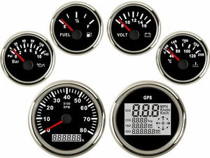 6 gauge set km/h knots speedometer tacho fuel volt oil pressure water temp black - Picture 1 of 7