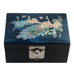 Mother of Pearl Peacock Blue Jewelry Small Trinket Keepsake Box Chest Holder - Picture 1 of 3