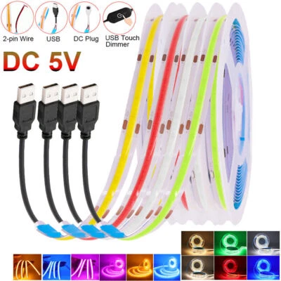 DC 5V LED COB led Strip Light Flexible 320LEDs/m LED Tape High Density RA90 lamp - Image 1 of 4