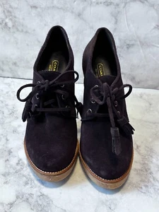 EUC COACH Brown Suede TULLAH Oxford Lace up Bootie Heels Size 7.5 - Picture 1 of 8