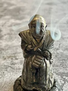 Antigua escultura china quemador de incienso hombre gritando latón plateado 41/2" - Imagen 1 de 16