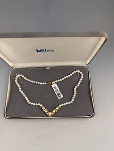 VINTAGE 14K PEARL AND DIAMOND V NECKLACE 16 1/2" NEW WITH TAG 21.3 GRAMS - Picture 1 of 12