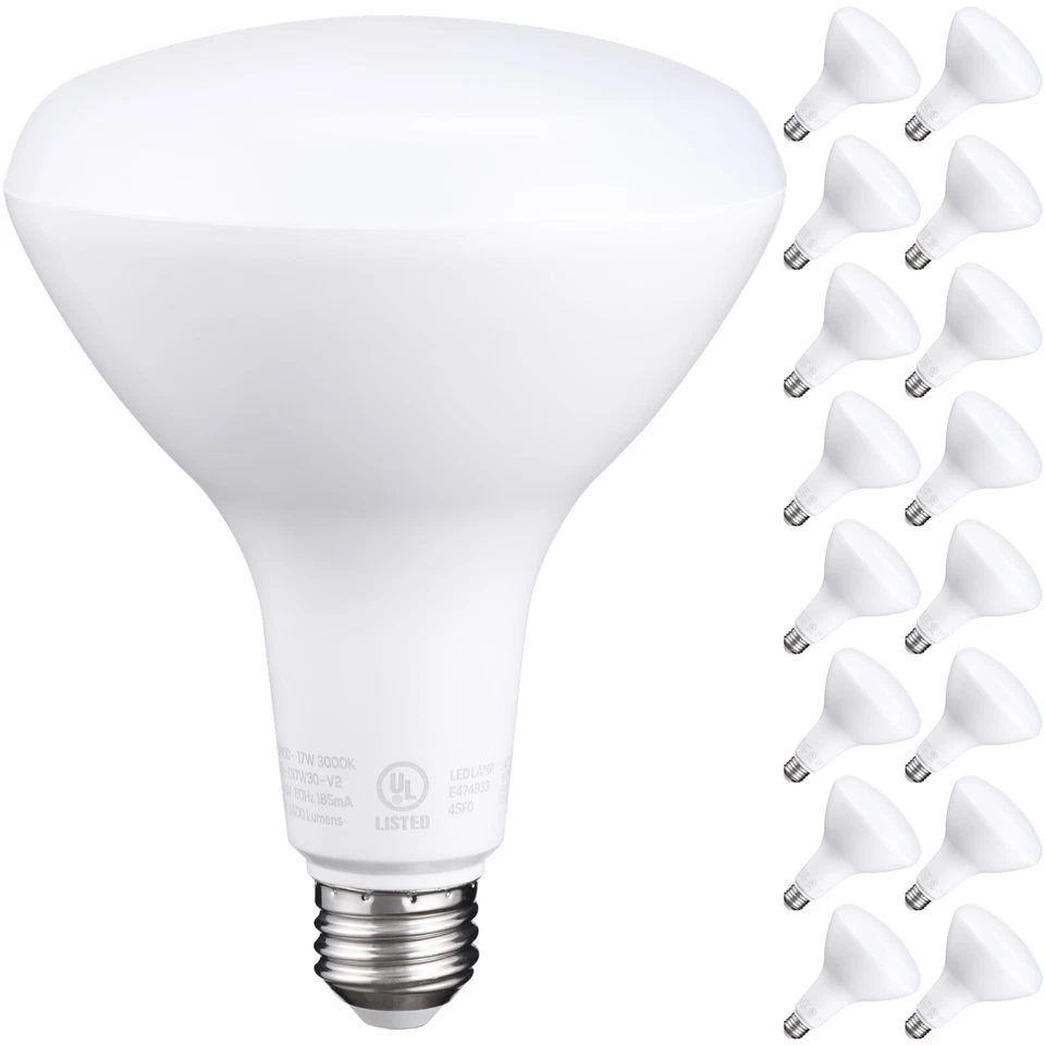 16 Pack BR40 LED Bulb, 17W=100W, Dimmable, 3000K Warm White, 1400lm Flood Light - Image 1 of 4