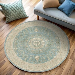 Round Aqua Vintage Rug, Pastel Blue, Oriental Oushak, Muted Bohemian, Turquoise - Picture 1 of 4
