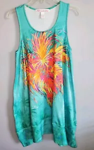 Leoma Lovegrove Sleeveless Tank Dress Womens Small Turquoise Bright Palm Tree - Picture 1 of 6
