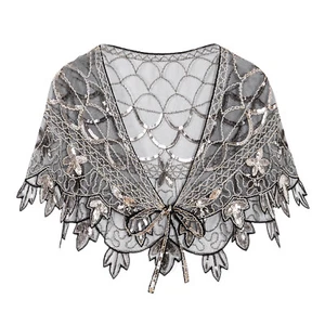 Women Sequin 1920 Shawl Wraps for Evening Dresses Mesh Beaded Glitter Party Cape - Picture 1 of 6