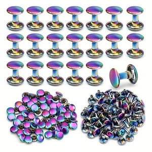 Rivetti Tubolari Doppio Cappuccio Arcobaleno 8/9/10mm Ottone Fai Da Te In Pelle - Foto 1 di 12