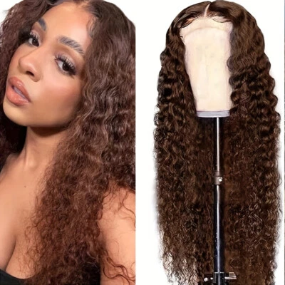 Brown Hair Lace Front Wigs Loose Curly Heat Safe Natural Hairline As Human Hair - Image 1 of 4