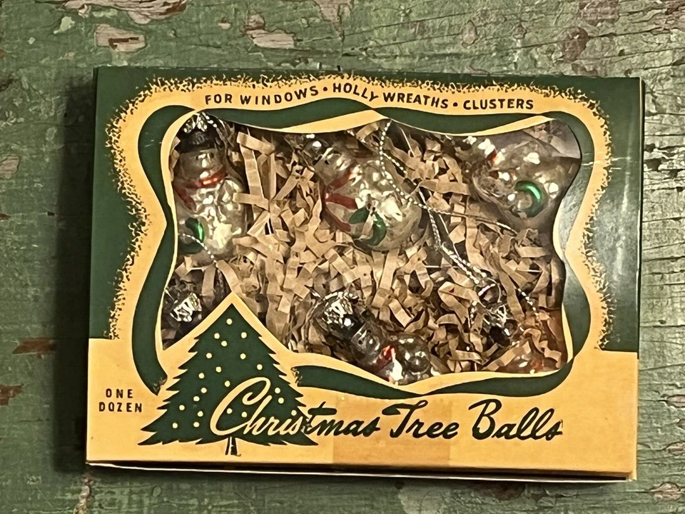 Vintage Style Glass Snowman boxed set 6 mini ornaments for Christmas tree - Image 1 of 4