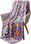 Boho Velvet Fleece Throw Blanket: Soft Plush Bright Decorative Paisley Patterned