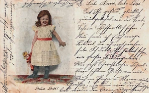 Cute Girl in a Dress with Her Doll Vintage Postcard B143 - Picture 1 of 2