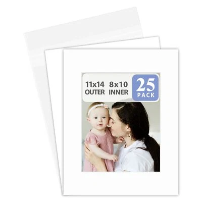 11x14 White Picture Mats Mattes for 8x10 Photo Acid Free (Choose your Option) - Image 1 of 4