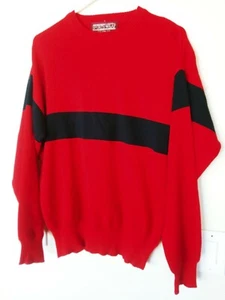 Vintage Sports Red and Navy Men's Large L Wool Ski Sweater MADE IN HONG KONG - Picture 1 of 7