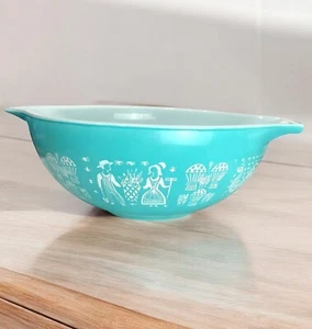 VTG Pyrex 444 Amish Butter Print Turquoise Cinderella 4 QT Nesting Mixing Bowl - Picture 1 of 14