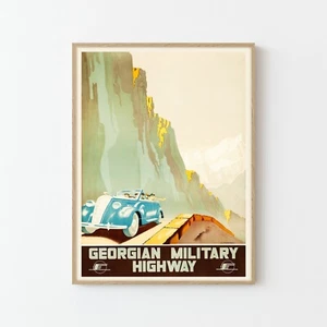 Poster da viaggio vintage The Georgian Military Highway stampa fine art | Home Decor - Foto 1 di 6