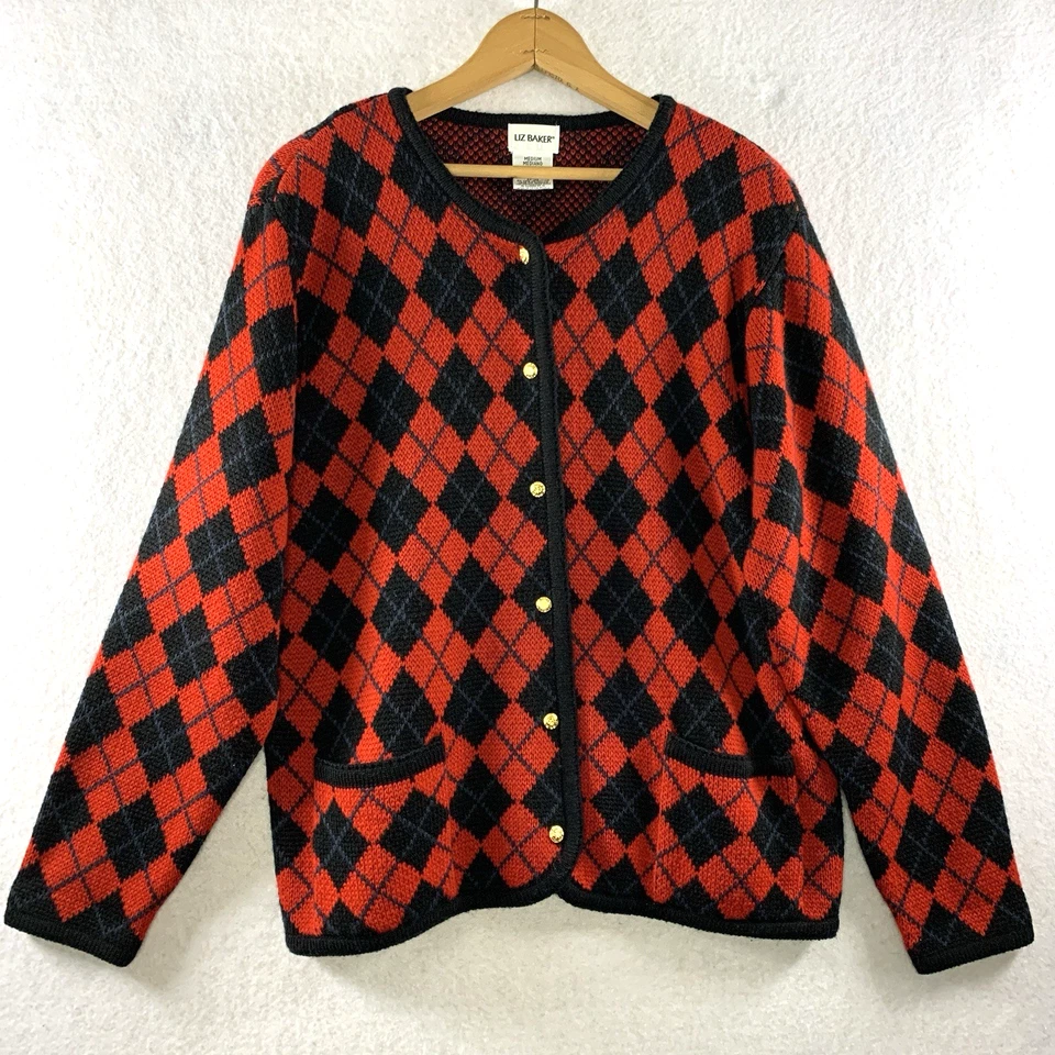 Cárdigan Suéter Vintage Para Mujer Argyle Botón Talla M Old Money Ivy League Academia Foto 1 de 4