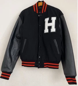 Stewart And Strauss Vintage Varsity Jacke Herren S Schwarz Orange Melton Wolle Leder - Bild 1 von 9