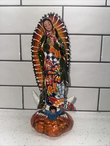 Talavera Mexican Our Lady Virgin Mary Guadalupe Statue Folk Art Pottery 12” - Picture 1 of 5
