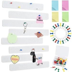 8Pcs White Cork Board Bar Strips with 50 Pushpins & Sticky Notes, Self-Adhesi... - Picture 1 of 6
