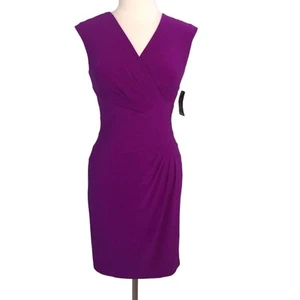 Lauren Ralph Lauren Sheath Dress Stretch Lined Sleeveless V Neck Knee Length - Picture 1 of 11