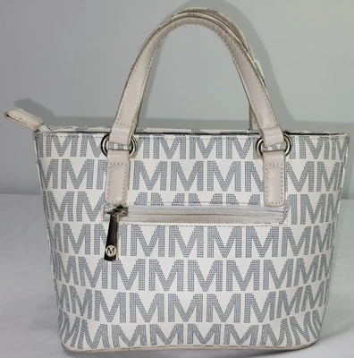 MKF Collection by Mia K Tote White Monogram M Print, Front Zip Pocket, Vegan - Image 1 of 4