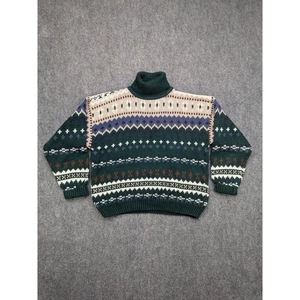 Paris Sport Club Vintage Fair Isle Turtleneck Sweater Knit Thick Granny 90s - Picture 1 of 8