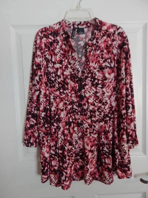 Blusa túnica New Directions manga 3/4 dividida cuello en V (1X) Foto 1 de 4