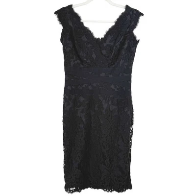 Tadashi Shoji Black Lace V Neck Sleeveless Sheath Cocktail Dress WOMEN 6 - Image 1 of 4