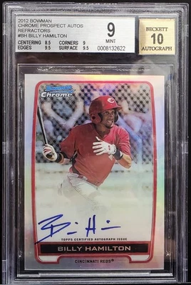 2012 Bowman Chrome Prospects переливающаяся карточка /500 Билли Гамильтон BGS 9 как новая с автографом - Изображение 1 из 4