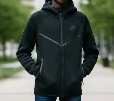 Sudadera con capucha con cremallera completa Nike Tech Sportswear para niños, negra, talla XS, FD3285-010 Foto 1 de 4