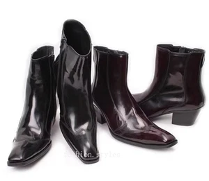 Men's Leather Square Toe Dress Shoes Ankle Boots Formal British Side Zip Retro - Picture 1 of 26